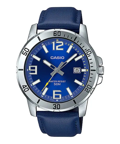 Casio Men’s Enticer Blue Leather Band Blue Dial Casual Analog Sporty W