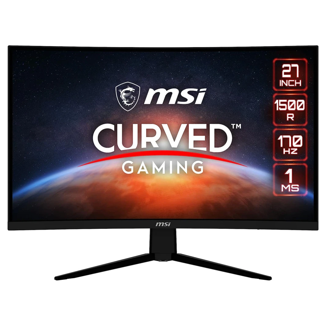 شاشة ألعاب منحنية MSI G273CQ مقاس 27 بوصة، بدقة 2560 × 1440 (QHD)، VA، 170 هرتز، FreeSync Premium، جاهزة لـ HDR، HDMI، Displayport، إمالة