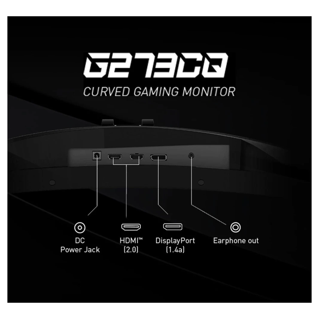 شاشة ألعاب منحنية MSI G273CQ مقاس 27 بوصة، بدقة 2560 × 1440 (QHD)، VA، 170 هرتز، FreeSync Premium، جاهزة لـ HDR، HDMI، Displayport، إمالة