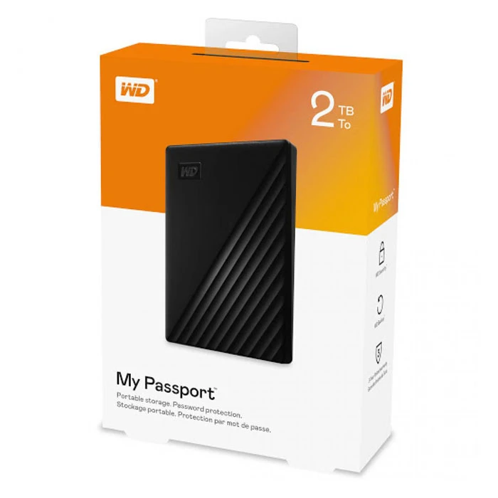 محرك الأقراص الصلبة الخارجي المحمول WD My Passport بسعة 2 تيرابايت، متوافق مع USB 3.0 وUSB 2.0