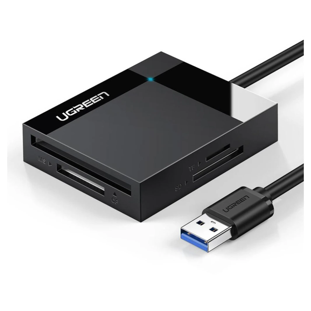 قارئ بطاقات UGREEN 4 في 1 USB 3.0 SD/TF - 1M (CR125) - حل قراءة بطاقات مدمج مع طول إضافي