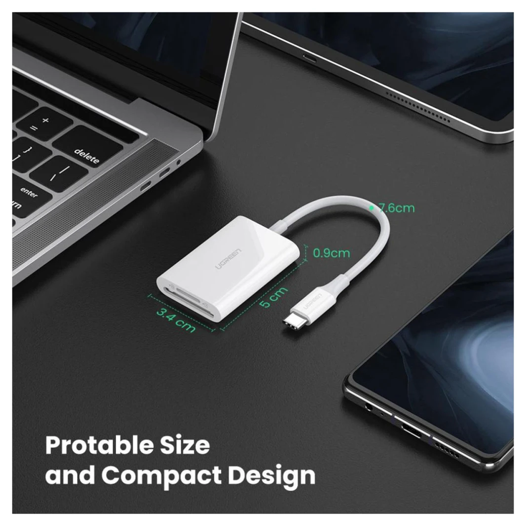 قارئ بطاقات UGREEN USB C لأجهزة UHS-II (CM265) - قراءة بطاقات عالية السرعة لأجهزة USB-C