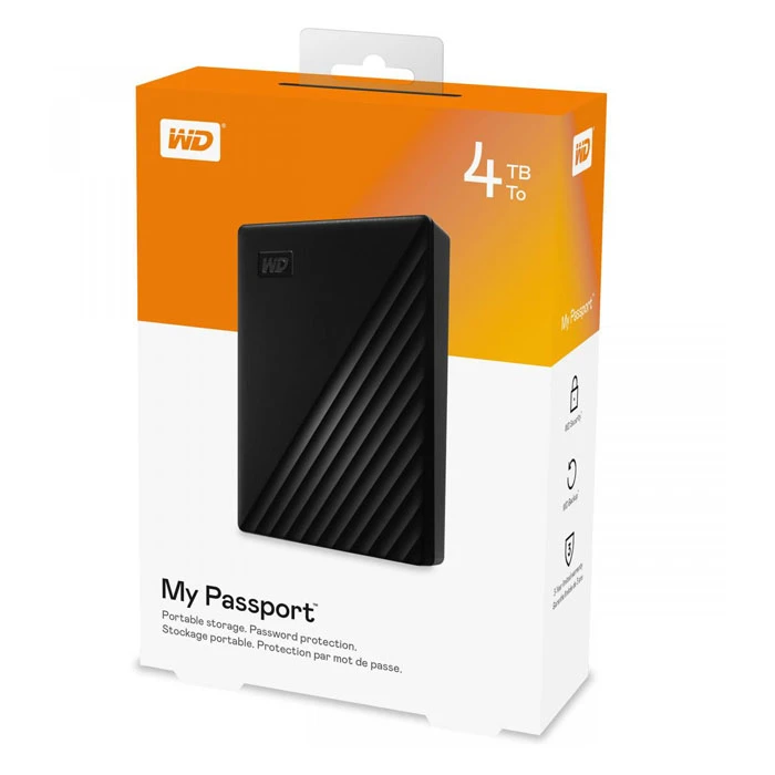 محرك الأقراص الصلبة الخارجي المحمول WD My Passport بسعة 4 تيرابايت، متوافق مع USB 3.0 وUSB 2.0