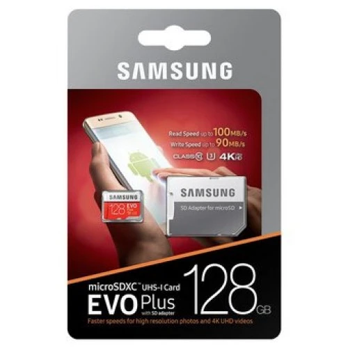 بطاقة ذاكرة MicroSDXC من سامسونج EVO Plus بسعة 128 جيجابايت مع محول SD
