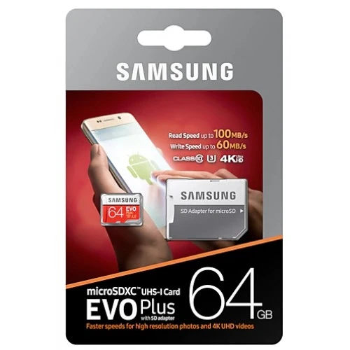 بطاقة ذاكرة MicroSDXC EVO Plus سعة 64 جيجابايت من سامسونج مع محول SD