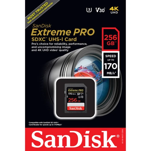 بطاقة SanDisk Extreme PRO SDXC UHS-I بسعة 256 جيجابايت بسرعة 170 ميجابايت/ثانية