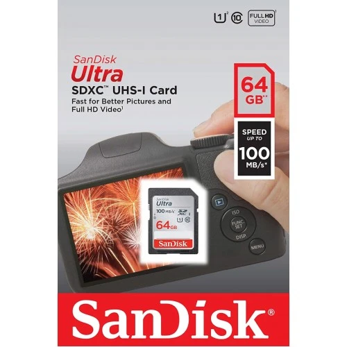 بطاقة ذاكرة SanDisk Ultra SDXC UHS-I بسعة 64 جيجابايت وسرعة 100 ميجابايت/ثانية