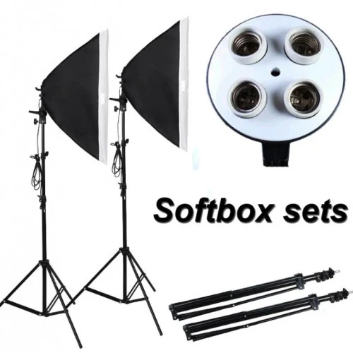مجموعة إضاءة SoftBox المستمرة ذات الأربعة مقابس