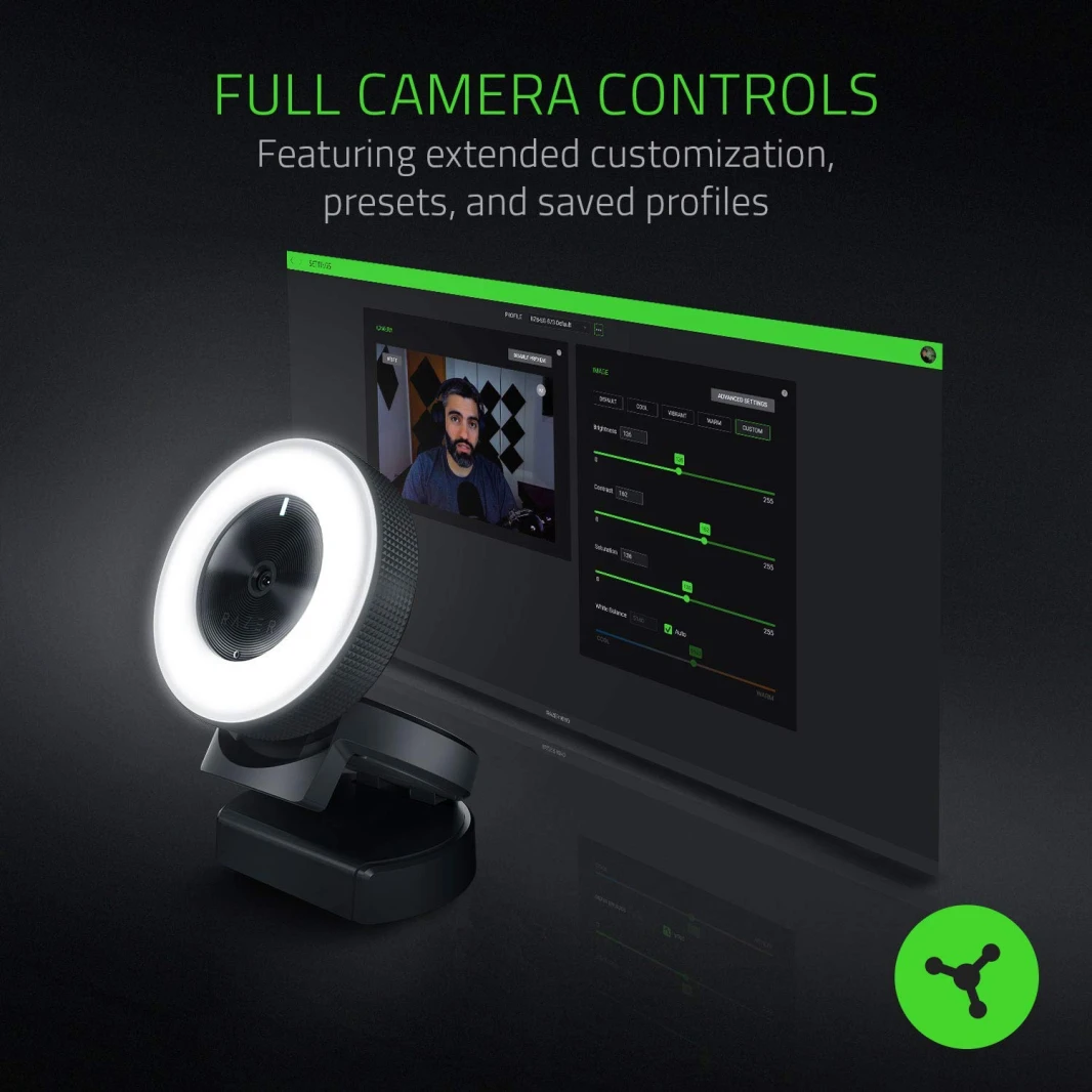 حلقة إضاءة Razer Kiyo مع كاميرا ويب قابلة للتعديل للسطوع