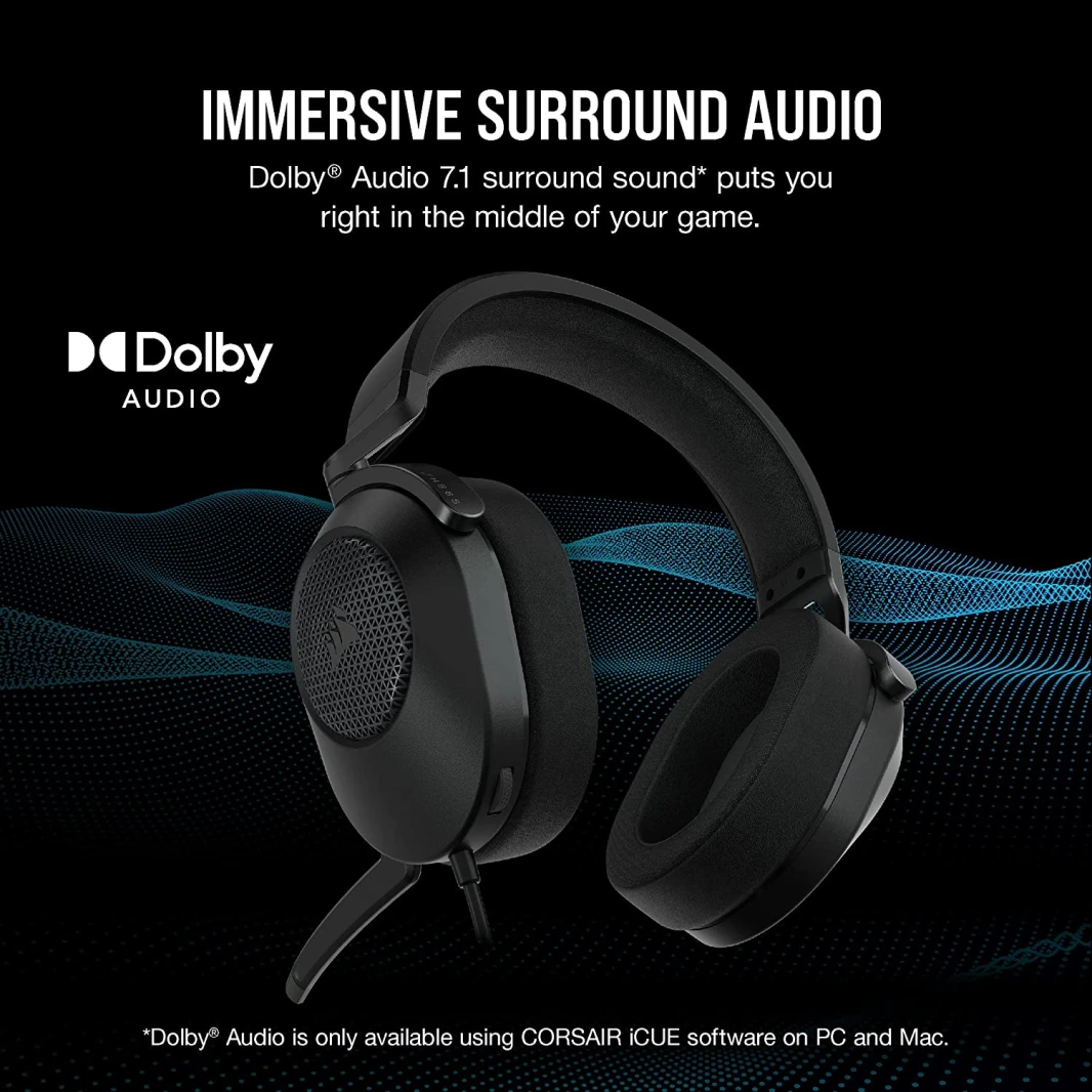 سماعة رأس للألعاب Corsair HS65 Dolby Audio 7.1 Surround Sound – كربون
