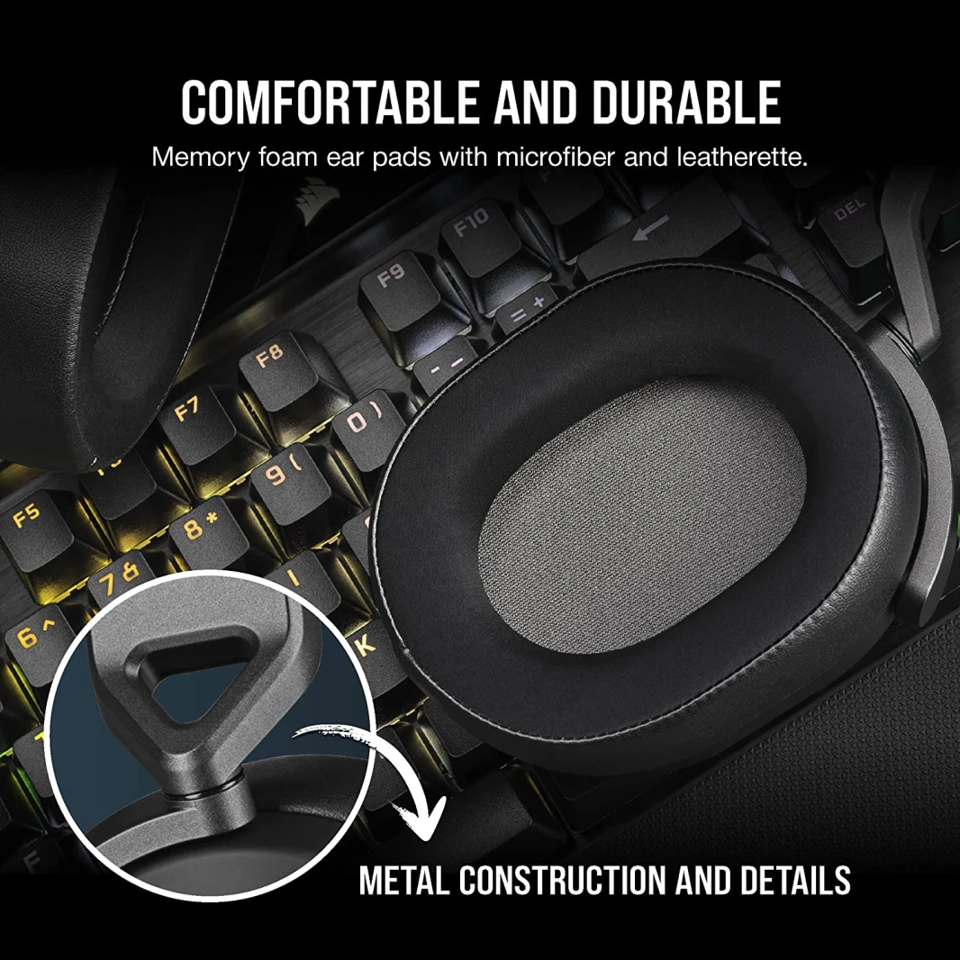 سماعة رأس للألعاب Corsair HS65 Dolby Audio 7.1 Surround Sound – كربون