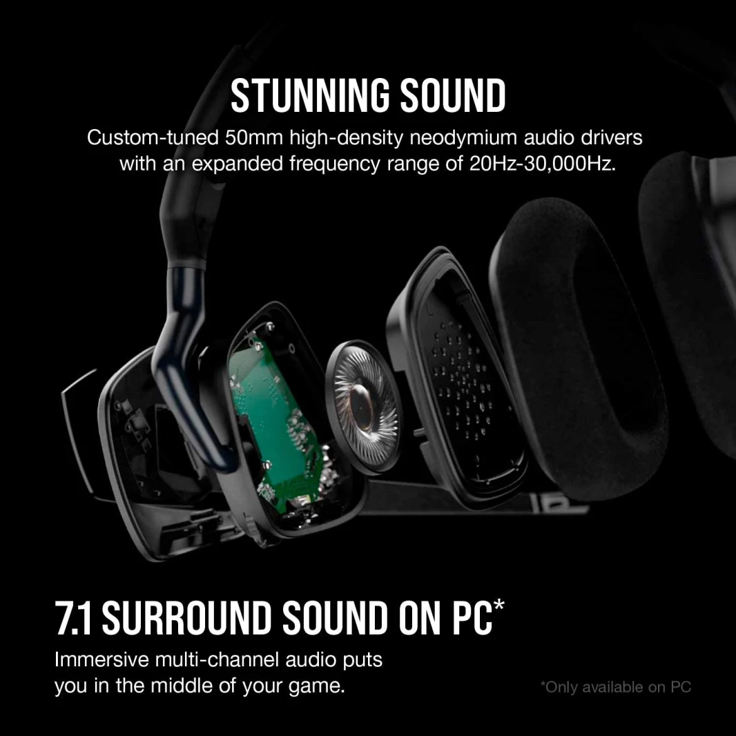 سماعة رأس Corsair Void RGB Elite اللاسلكية 7.1 Surround Sound للألعاب - كربون