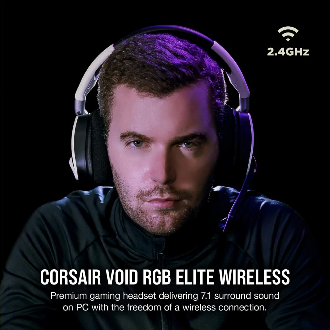 Corsair Void RGB Elite Wireless 7.1 Surround Sound Gaming Headset – White