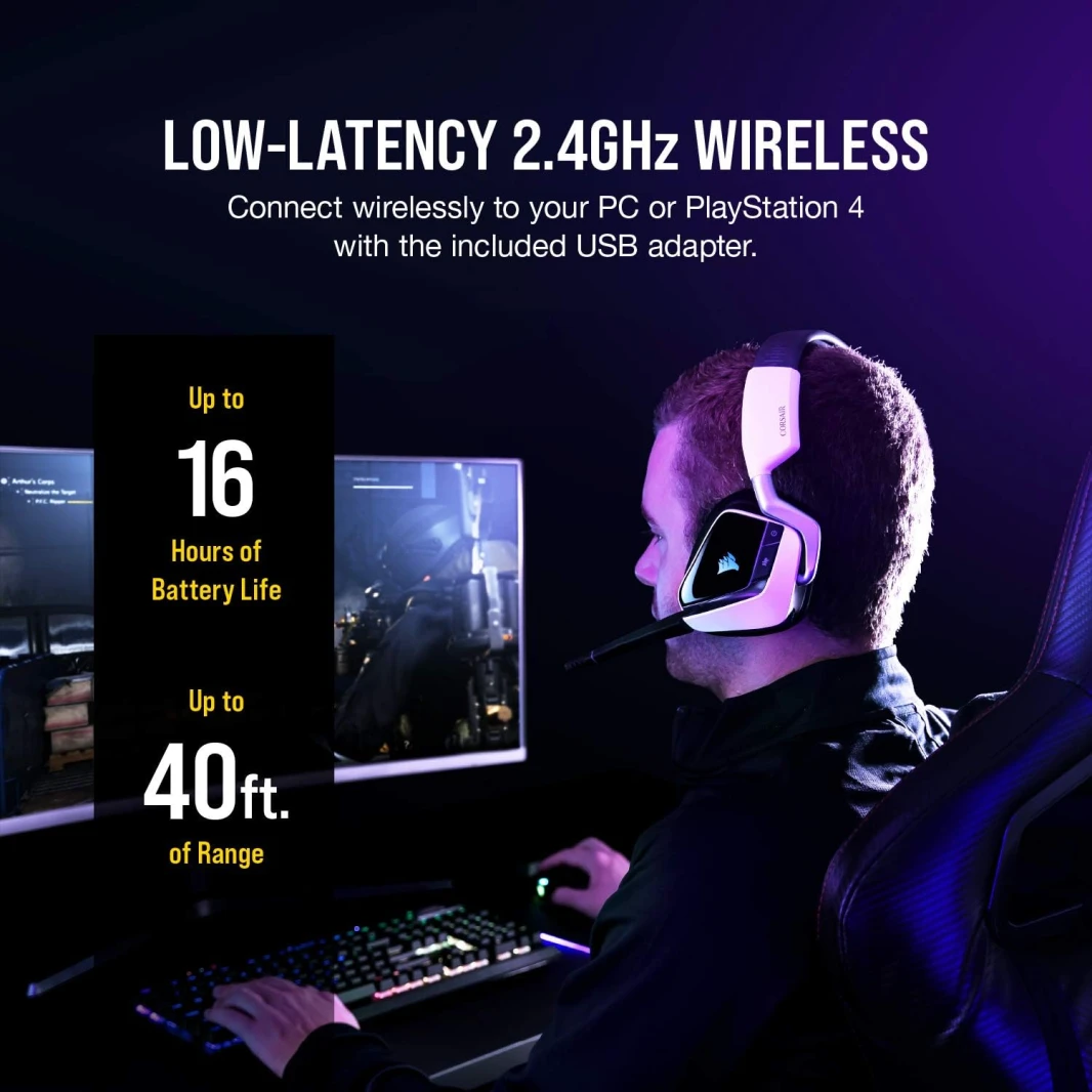Corsair Void RGB Elite Wireless 7.1 Surround Sound Gaming Headset – White