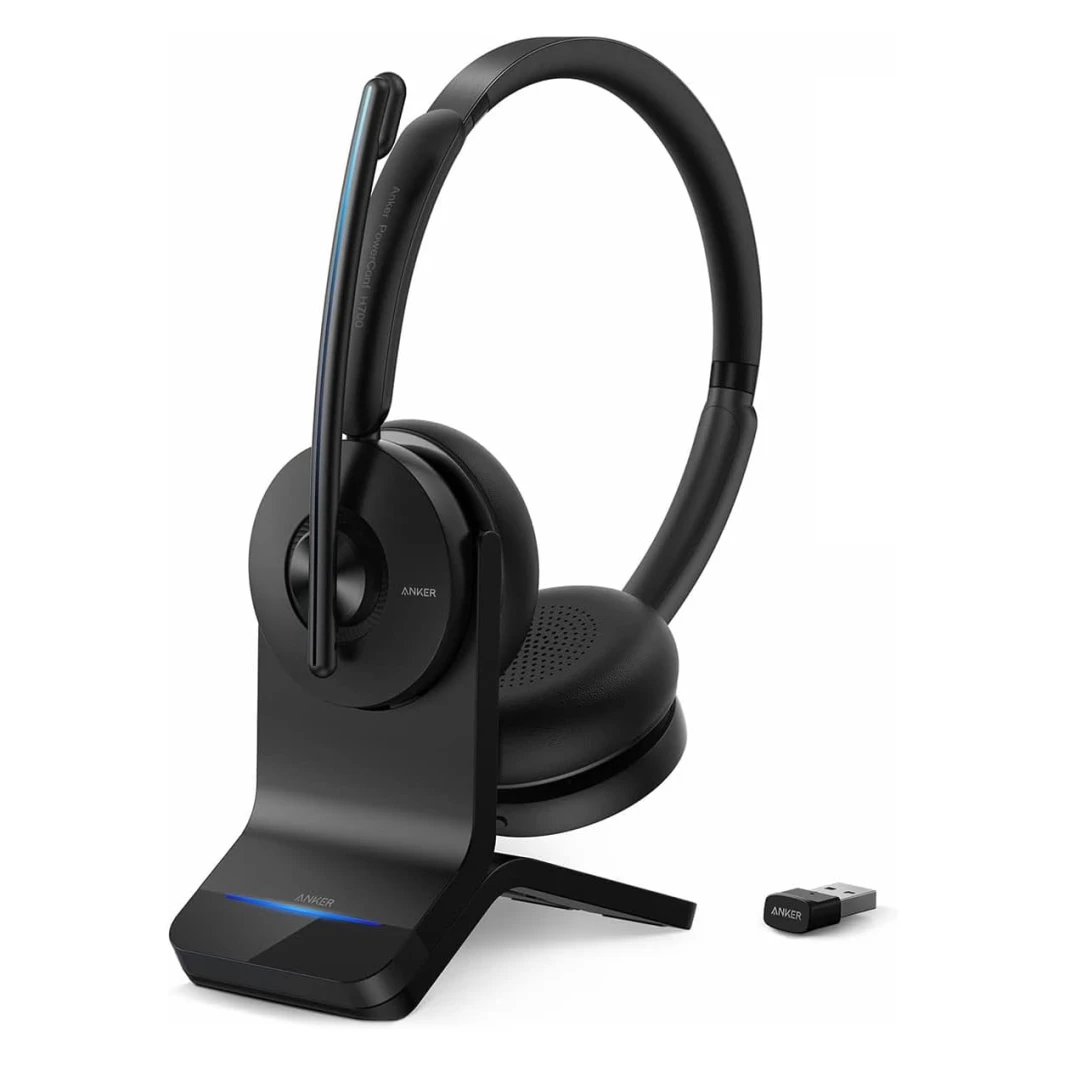 سماعة رأس Anker PowerConf H700 مع حامل شحن وخاصية إلغاء الضوضاء النشطة وميكروفون - أسود