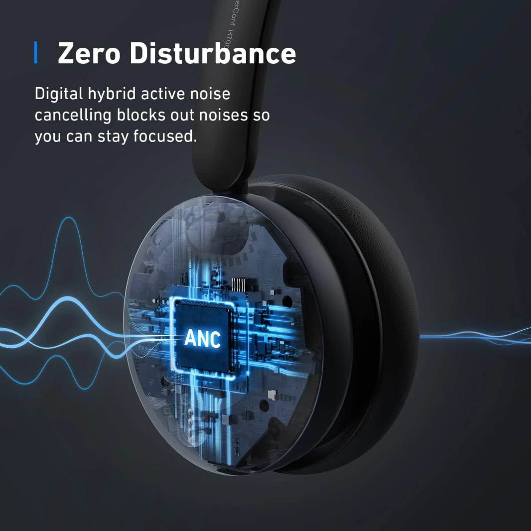 سماعة رأس Anker PowerConf H700 مع حامل شحن وخاصية إلغاء الضوضاء النشطة وميكروفون - أسود