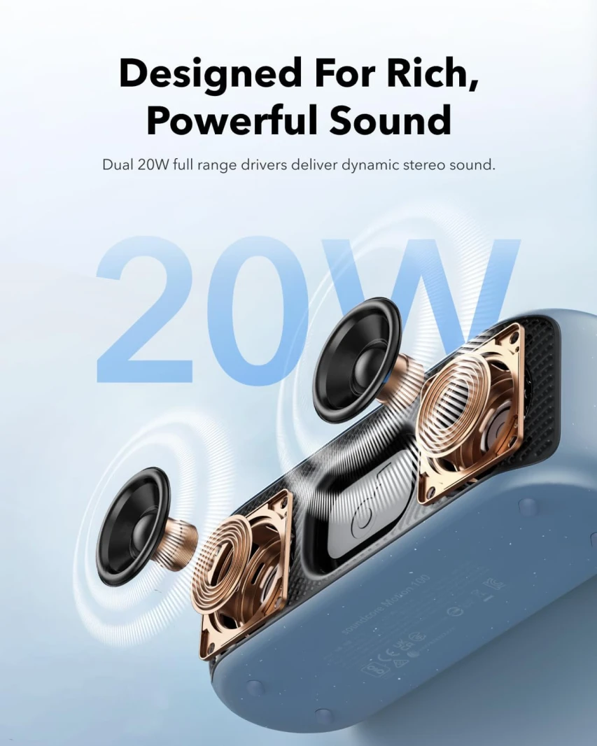 مكبر صوت Anker Soundcore Motion 100 مقاوم للماء ومحمول بتقنية البلوتوث - أسود