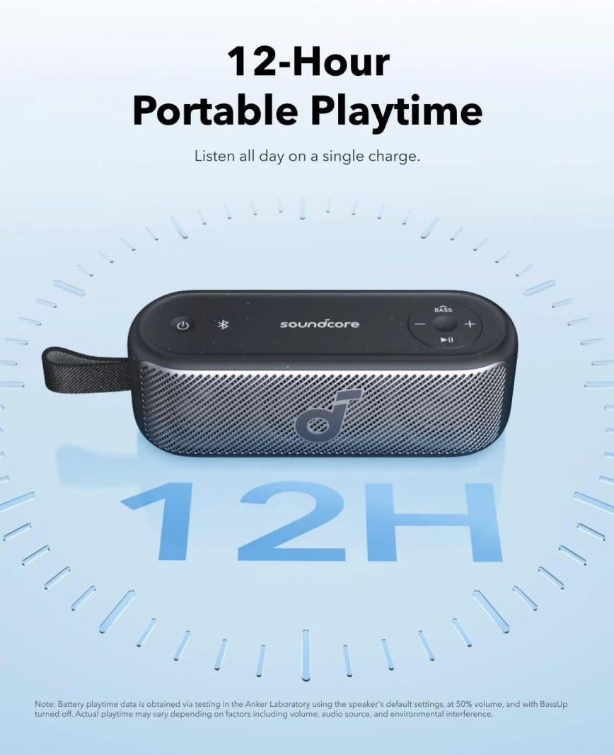 مكبر صوت Anker Soundcore Motion 100 مقاوم للماء ومحمول بتقنية البلوتوث - أسود
