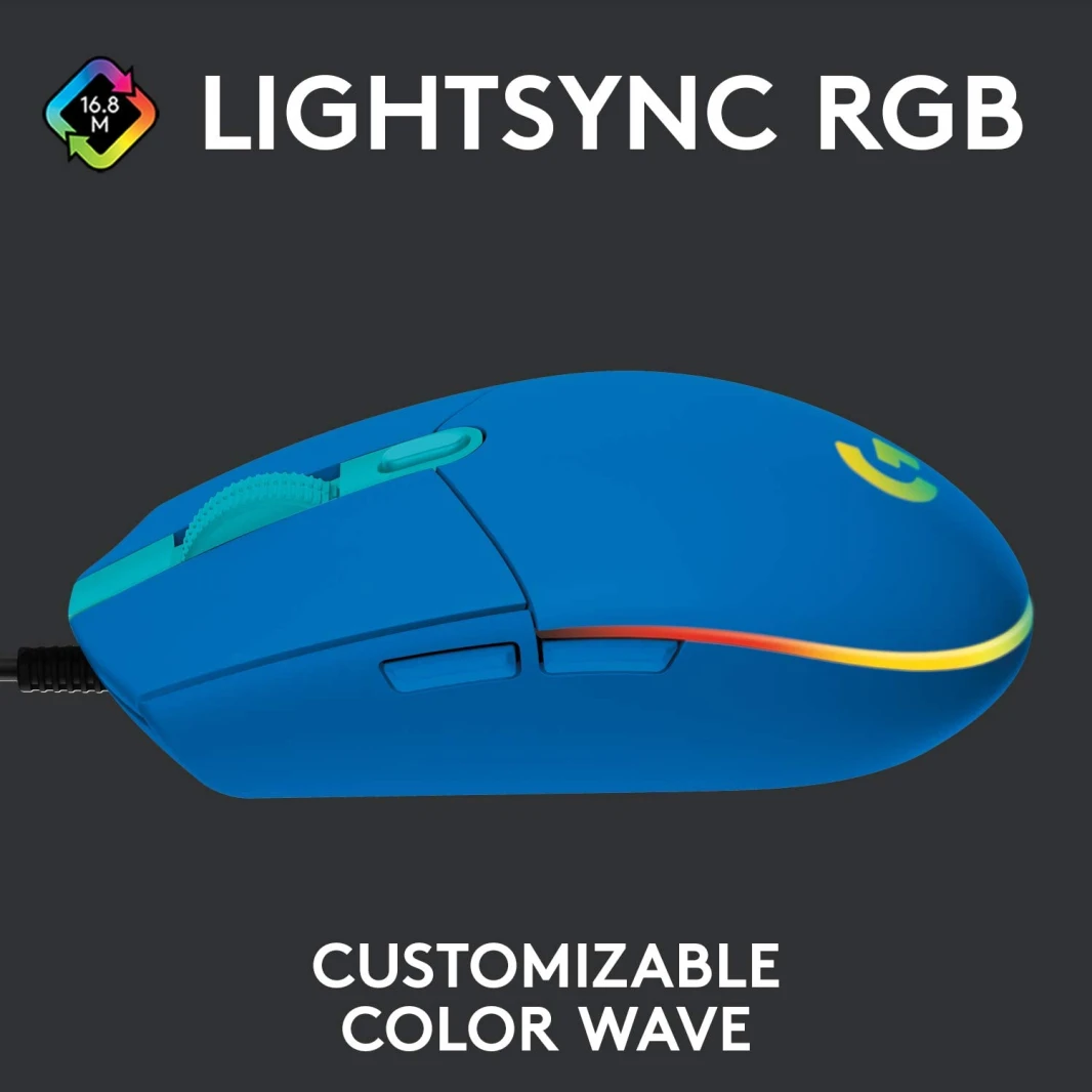 ماوس الألعاب Logitech G203 Lightsync RGB بدقة 8000 نقطة في البوصة - أزرق