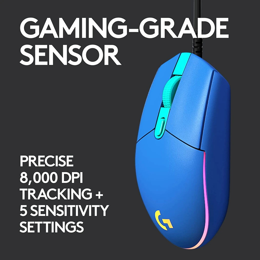 ماوس الألعاب Logitech G203 Lightsync RGB بدقة 8000 نقطة في البوصة - أزرق