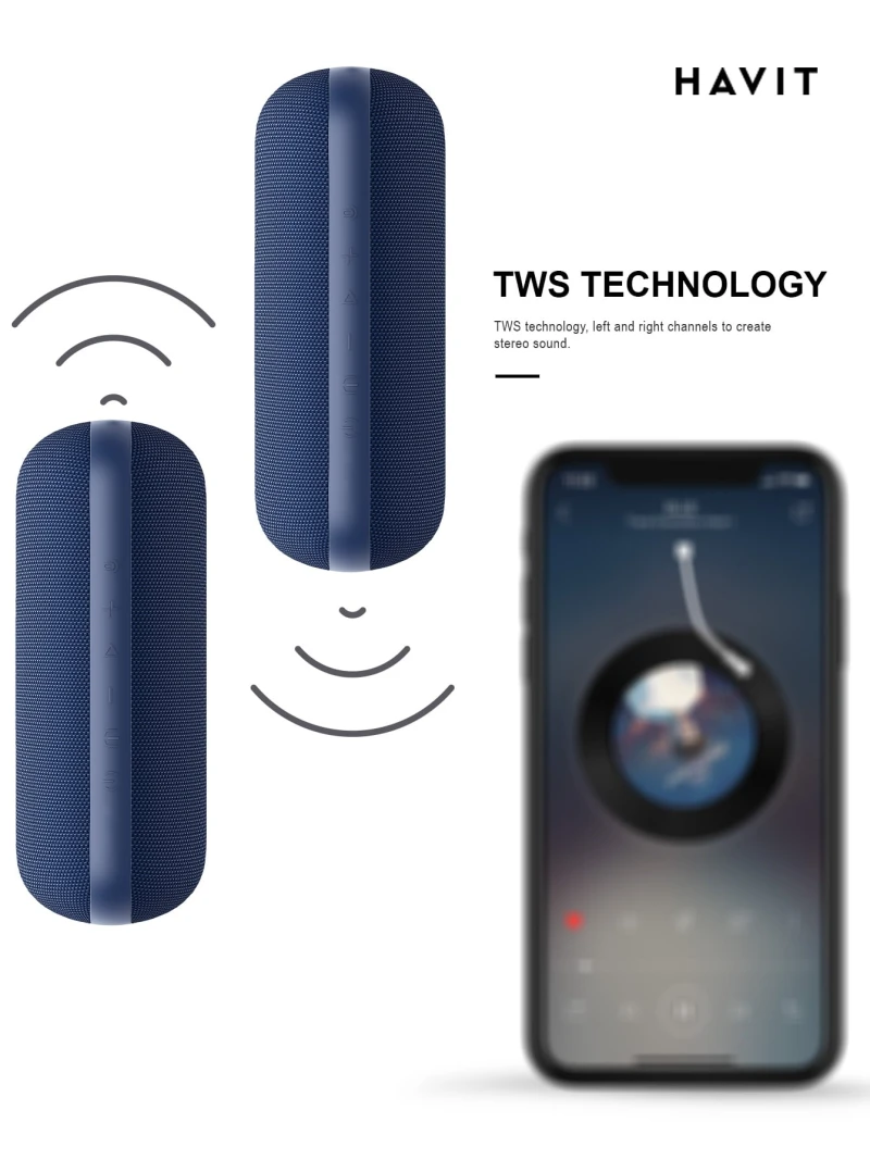 مكبر صوت Havit M69 Dual Strong Bass IPX7 مقاوم للماء بتقنية البلوتوث - أسود