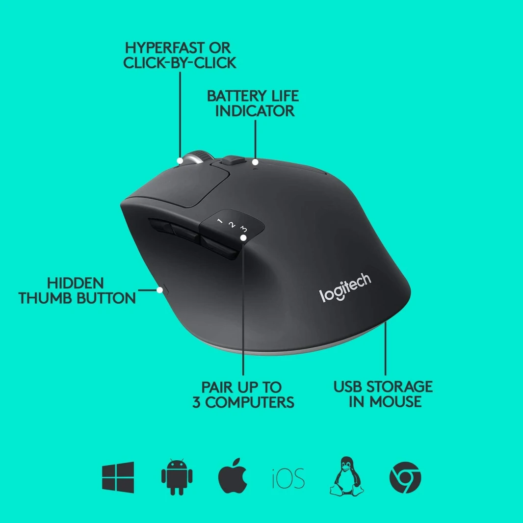 ماوس Logitech M720 اللاسلكي / بلوتوث Triathlon متعدد الأجهزة