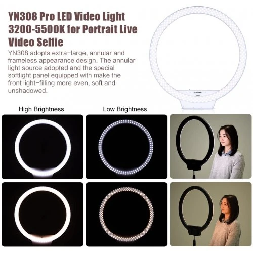 ضوء حلقي ثنائي اللون من Yongnuo YN-308C LED مع حامل
