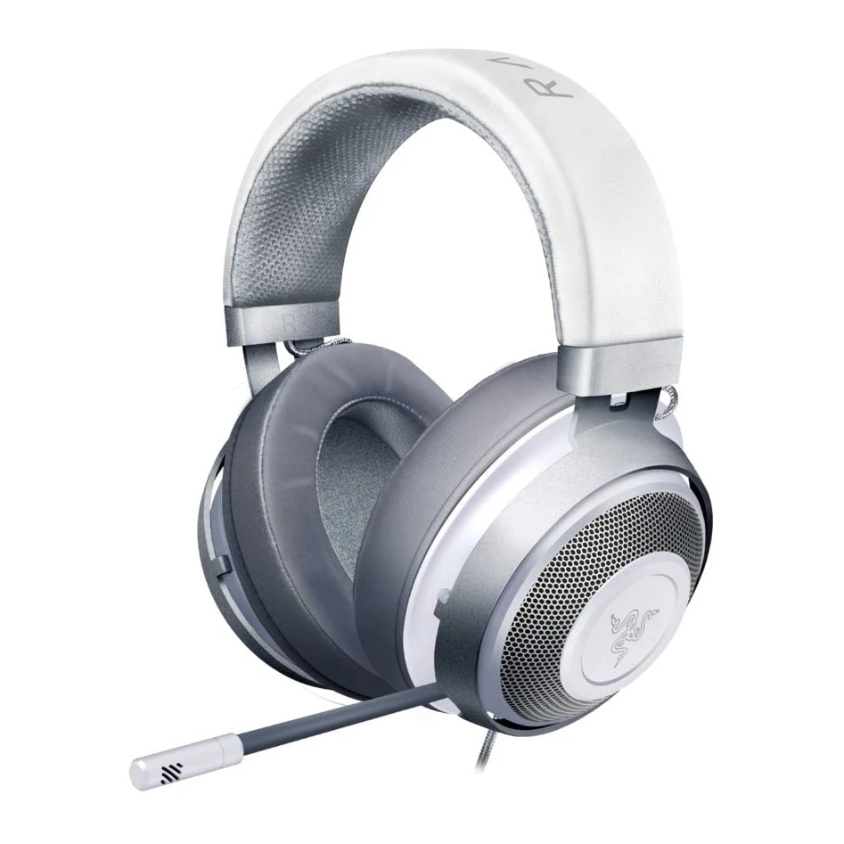 سماعة الألعاب Razer Kraken متعددة المنصات بإطار من الألومنيوم - اللون الأبيض الزئبقي