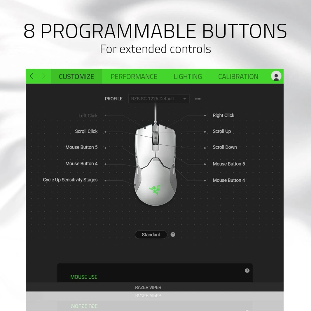 ماوس الألعاب Razer Viper Ultralight Ambidextrous Wired Gaming Mouse – Mercury White