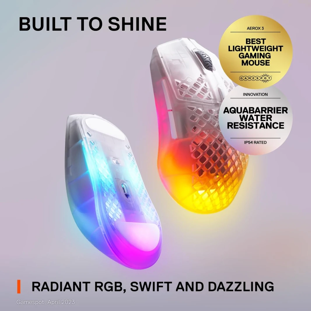 ماوس الألعاب اللاسلكي SteelSeries Aerox 3 خفيف الوزن للغاية مع فتحة RGB - Ghost