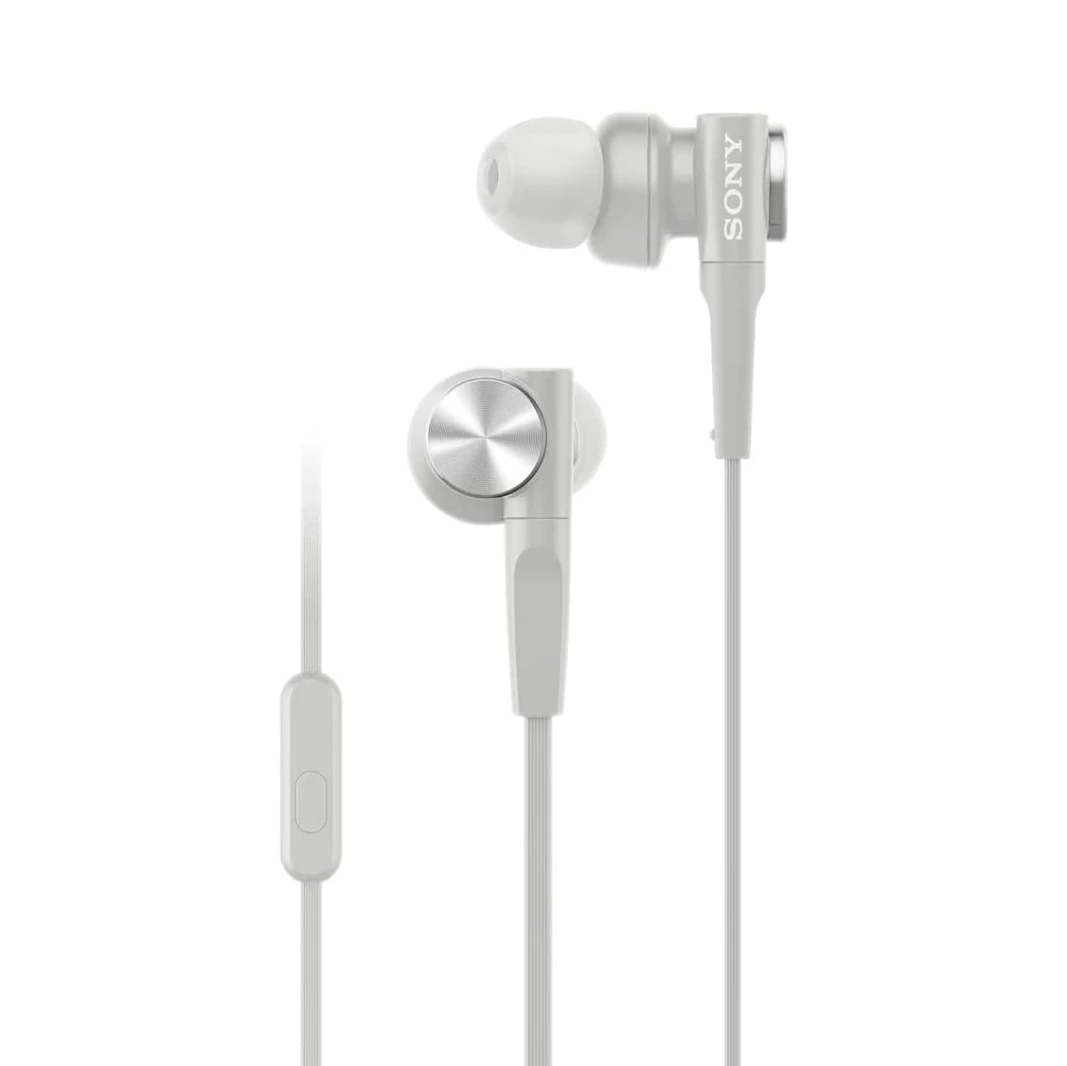 سماعات أذن Sony MDRXB55AP سلكية ذات صوت جهير إضافي مع ميكروفون - بيضاء