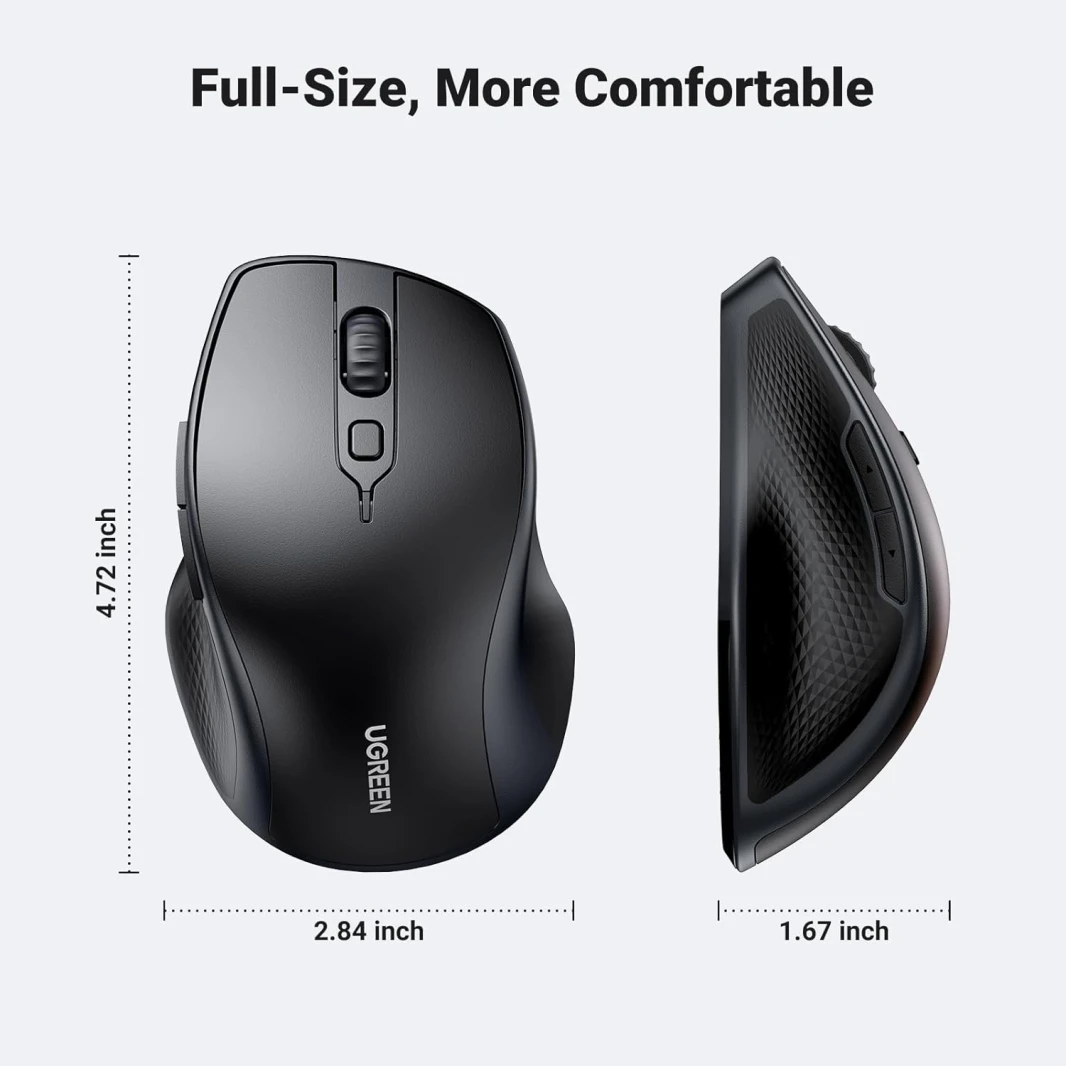 UGREEN Ergonomic Bluetooth 5.0 & 2.4Ghz Wireless Mouse – Black