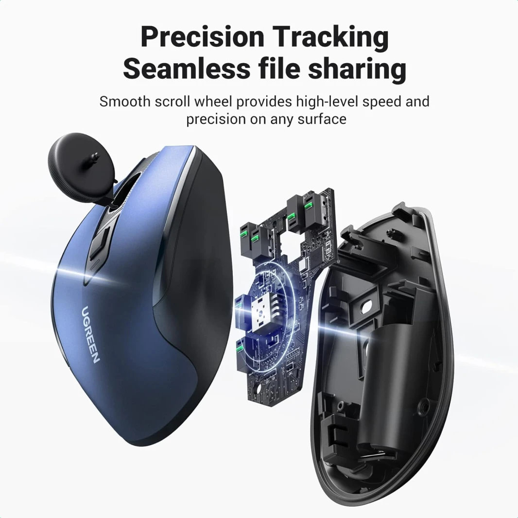 ماوس UGREEN Ergonomic Silent اللاسلكي 2.4 جيجاهرتز - أزرق