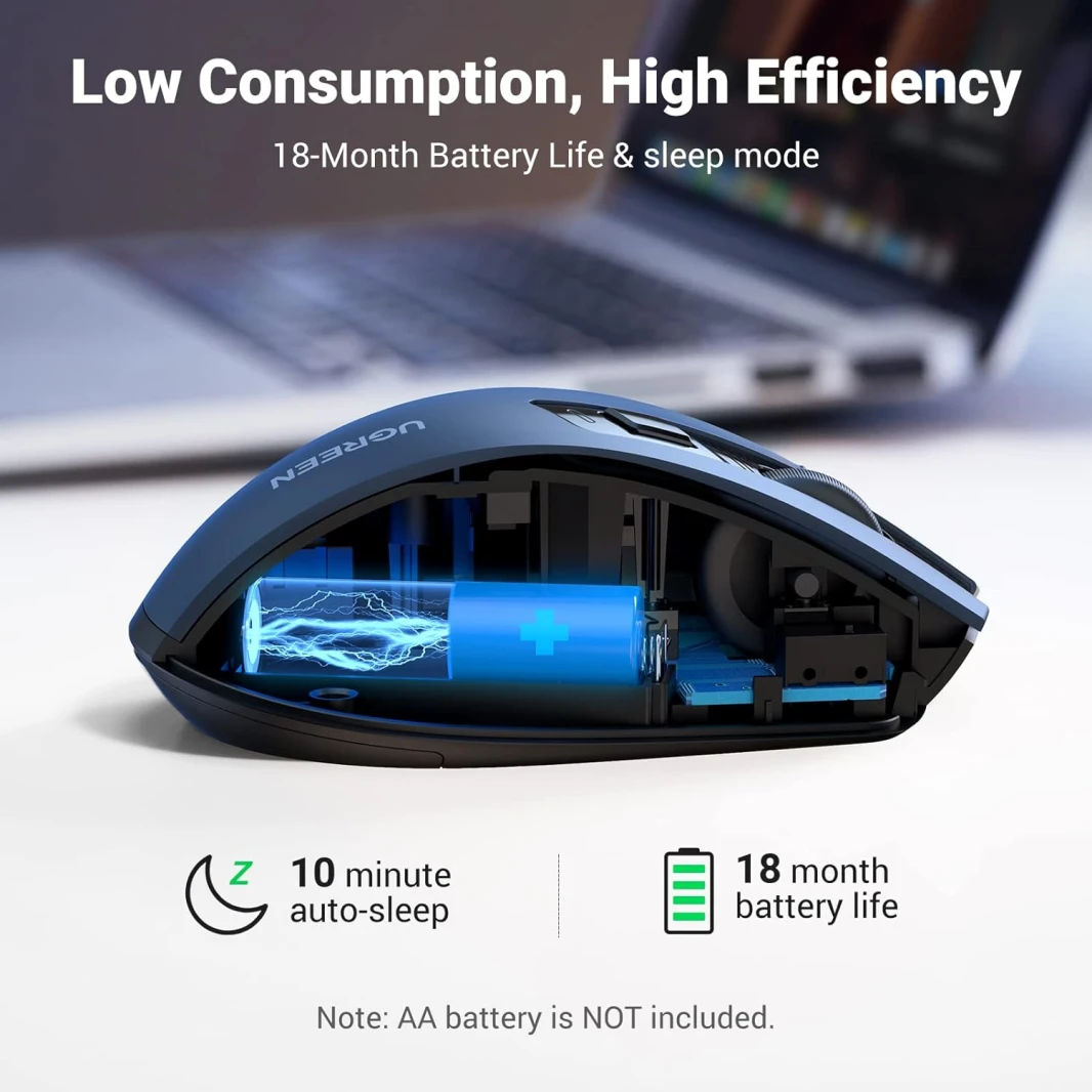 ماوس UGREEN Ergonomic Silent اللاسلكي 2.4 جيجاهرتز - أزرق