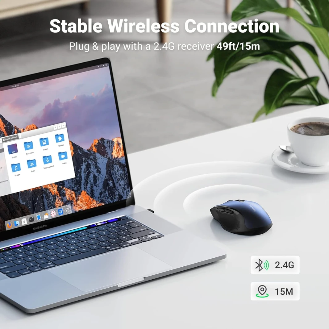 ماوس UGREEN Ergonomic Silent اللاسلكي 2.4 جيجاهرتز - أزرق