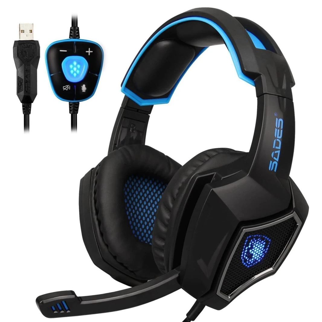 سماعة رأس Sades Spirit Wolf 7.1 Surround Sound للألعاب - أزرق