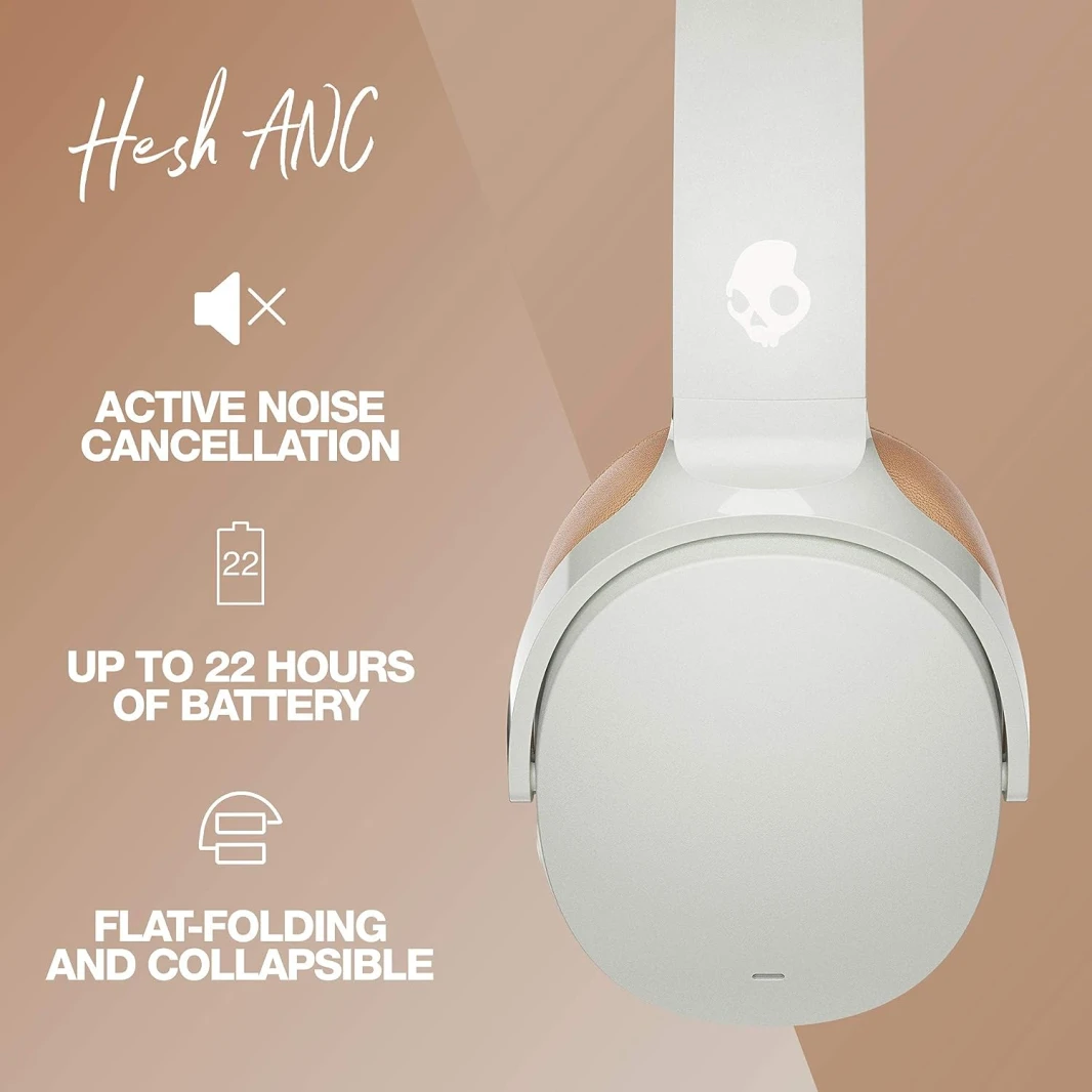 سماعات رأس Skullcandy Hesh ANC اللاسلكية التي تغطي الأذن وتزيل الضوضاء - لون أبيض