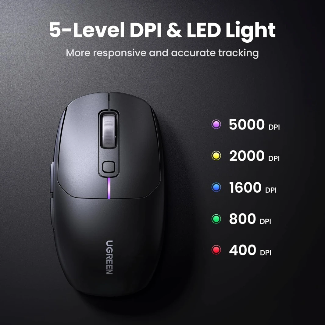 UGREEN Lightweight 2.4Ghz and Bluetooth Rechargeable Ergonomic Gaming Mouse – Black