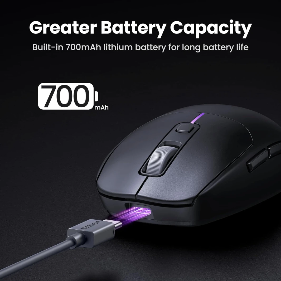 UGREEN Lightweight 2.4Ghz and Bluetooth Rechargeable Ergonomic Gaming Mouse – Black