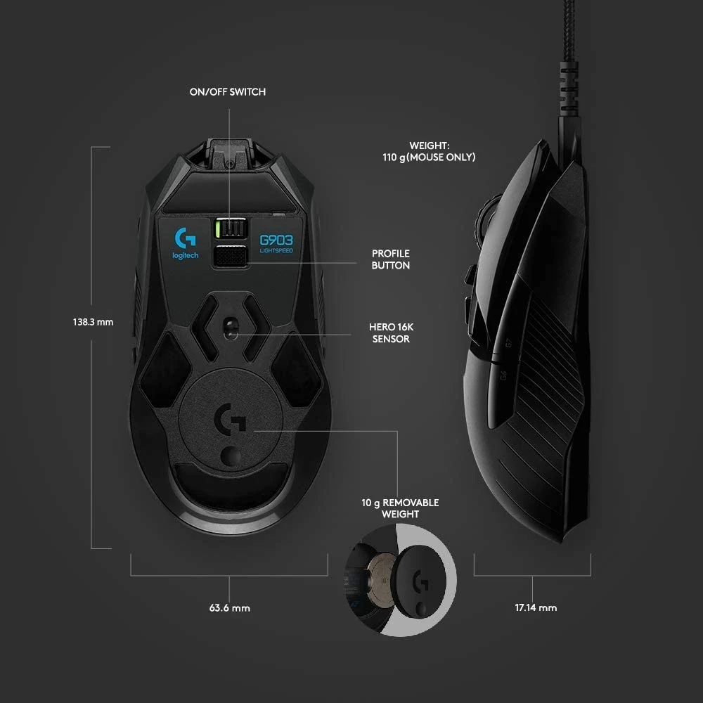 Logitech G903 Hero RGB LIGHTSPEED Wireless Gaming Mouse