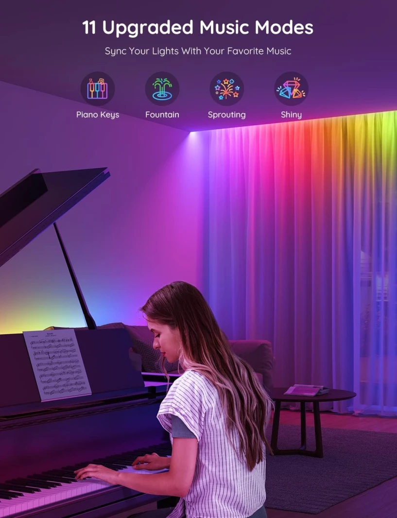 شريط LED ذكي متعدد الألوان على خط واحد من Govee RGBIC H617 مع التحكم في التطبيق ومزامنة الموسيقى - 10 أمتار