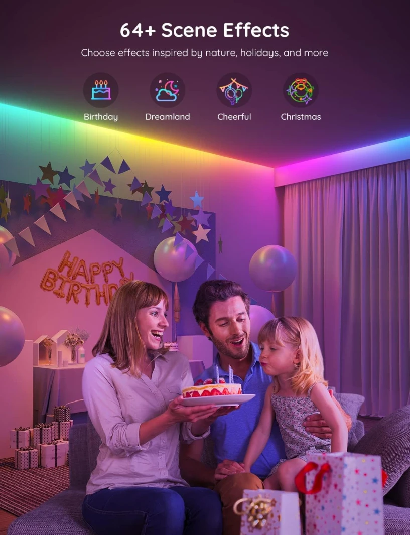 شريط LED ذكي متعدد الألوان على خط واحد من Govee RGBIC H617 مع التحكم في التطبيق ومزامنة الموسيقى - 10 أمتار