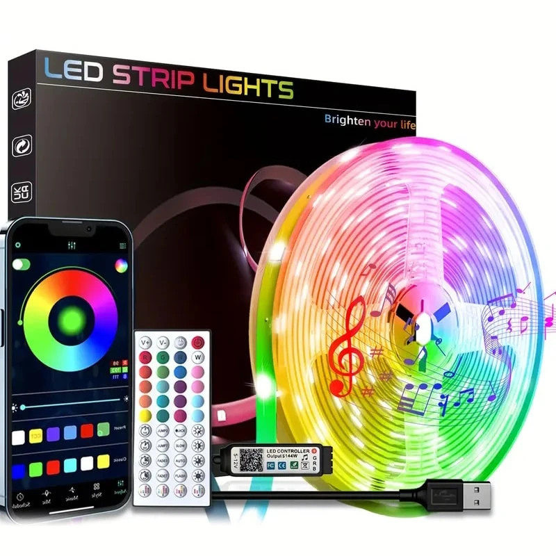 شريط إضاءة LED RGB مزود بمنفذ USB مع التحكم عن بعد الذكي وتطبيق USB مع مزامنة الموسيقى - 10 أمتار