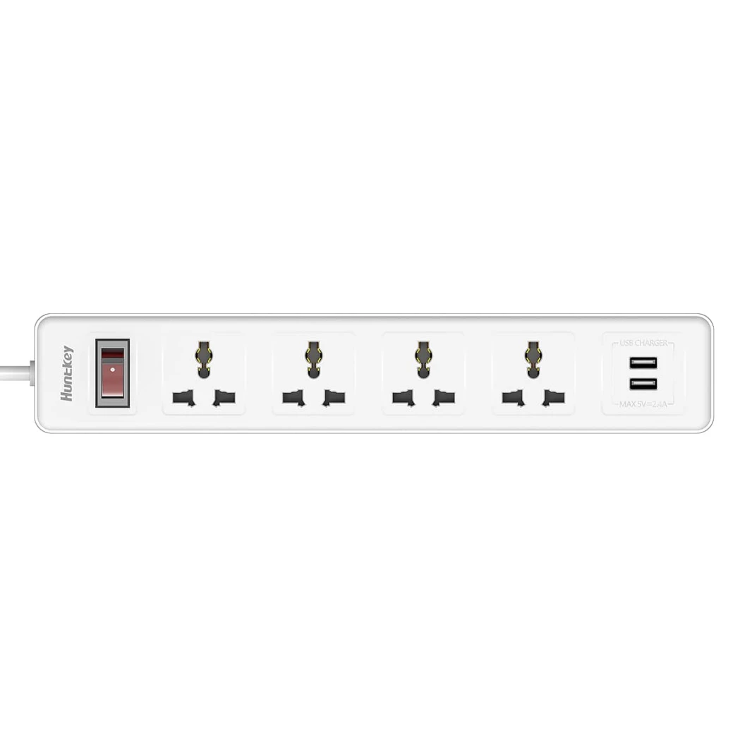 شريط طاقة عالمي من هانتكي مزود بـ 4 مقابس + 2 منفذ USB، سلك طاقة بطول 3 أمتار (SSZ507) – قابس المملكة المتحدة