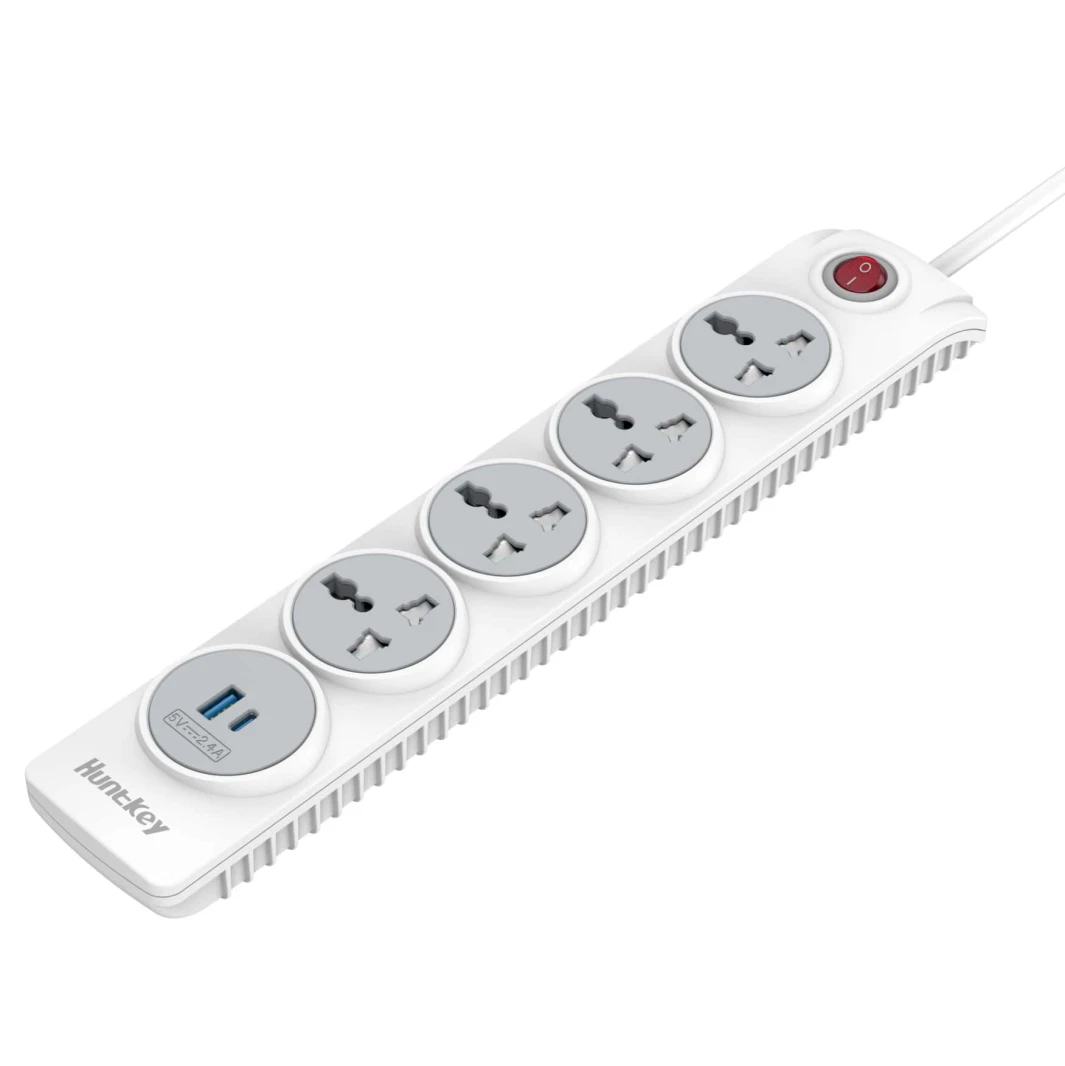 شريط طاقة عالمي من هانتكي مزود بـ 4 مقابس + 2 منفذ USB، سلك طاقة بطول 3 أمتار (SZN507C) – قابس المملكة المتحدة