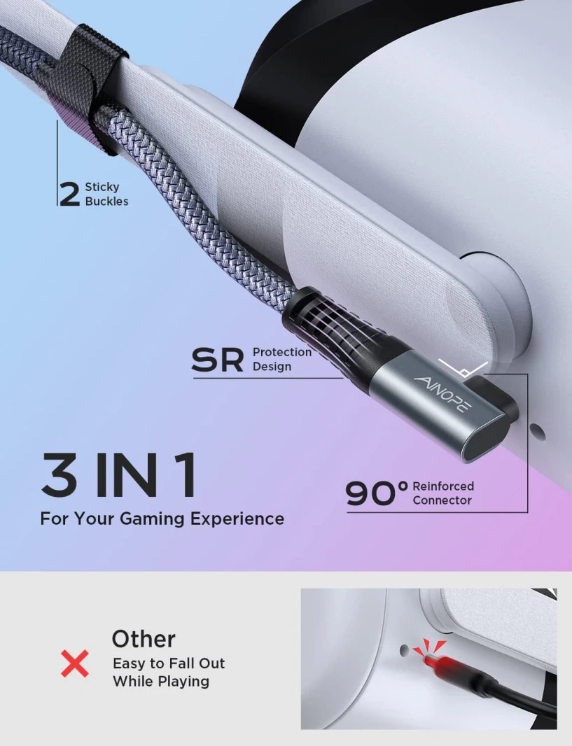 AINOPE USB 3.2 Gen 1 Oculus Quest Braided Link Cable – 5M