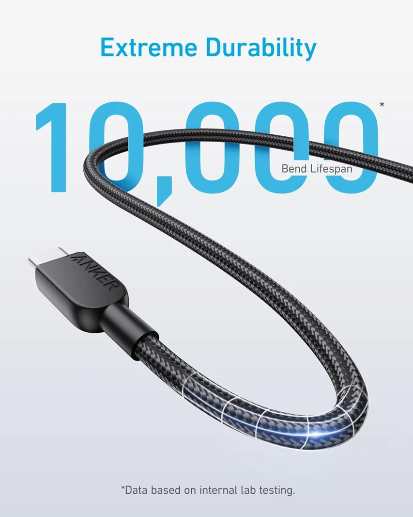 Anker 240W Braided USB C to USB C Cable 3M – Black