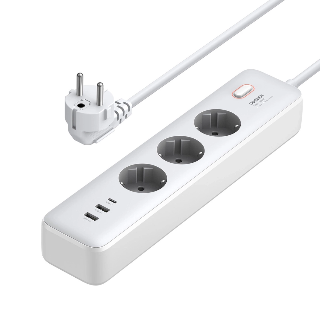 شريط طاقة UGREEN 6 في 1 3 منافذ تيار متردد 2 منفذ USB-A 1 منفذ USB-C 30 وات مع مفتاح - 2 متر