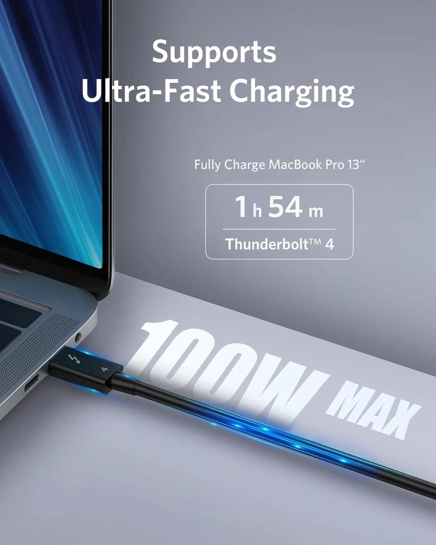 كابل Anker Thunderbolt 4 مع شاشة 8K / 40Gbps / 100W للشحن - 0.8 متر