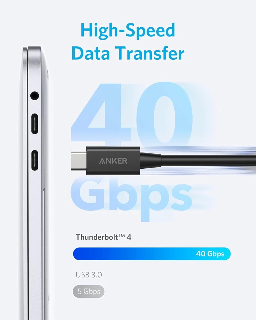 كابل Anker Thunderbolt 4 مع شاشة 8K / 40Gbps / 100W للشحن - 0.8 متر